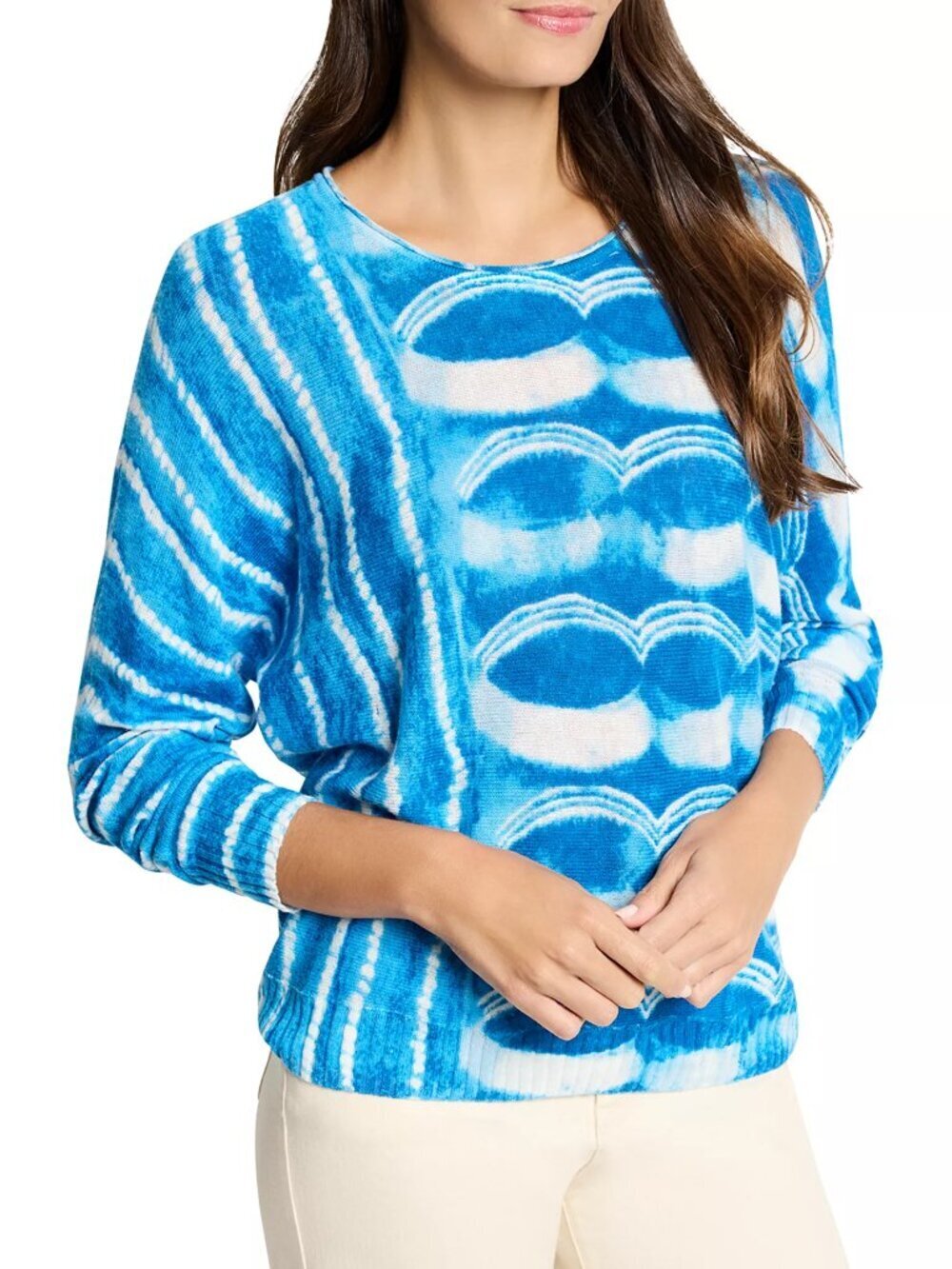 NIC+ZOE Shifting Tides Super Sweater blue white tie dye Dolman lightweight new M